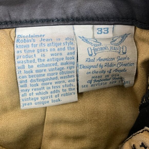 Robins Jean Mens Pants 33x30 Black Zippers Moto Slim Faux Leather L-Flap Biker - Picture 5 of 16